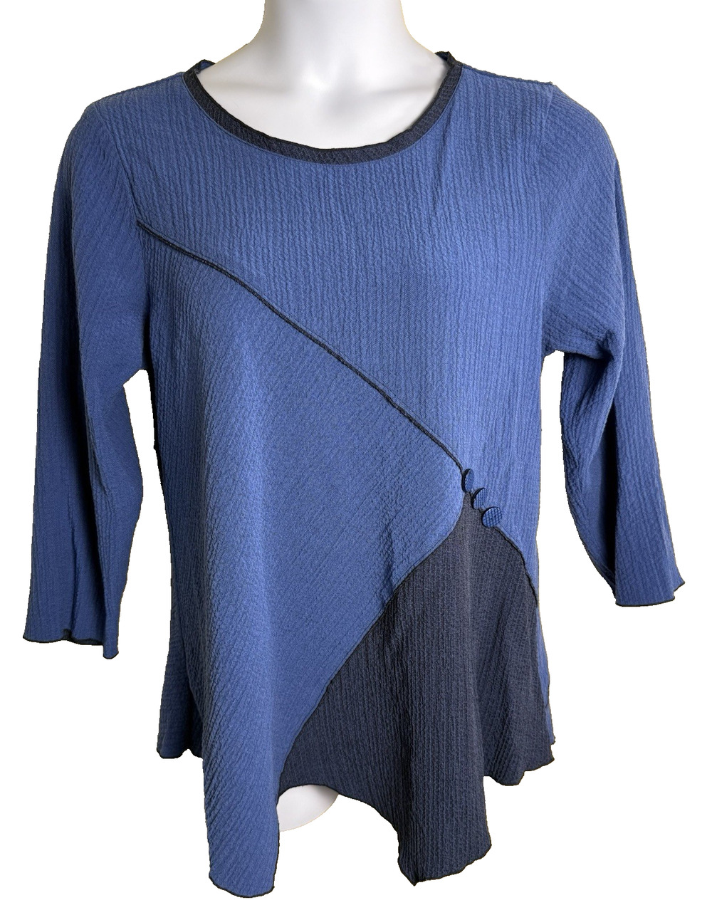 Habitat Arty Colorblock Crinkle Tunic Blouse Blue two tone Large Lagenlook